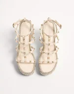 Valentino Rockstud Calfskin Wedge Sandal With Straps 95 Mm - Image 5